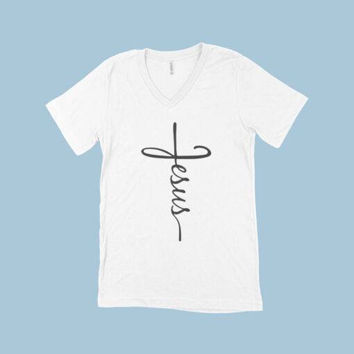 Jesus Cross Unisex Jersey V-Neck T-Shirt 2