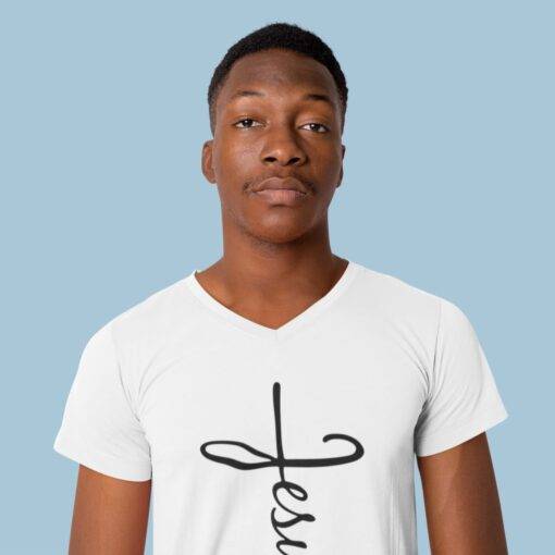 Jesus Cross Unisex Jersey V-Neck T-Shirt - Image 6