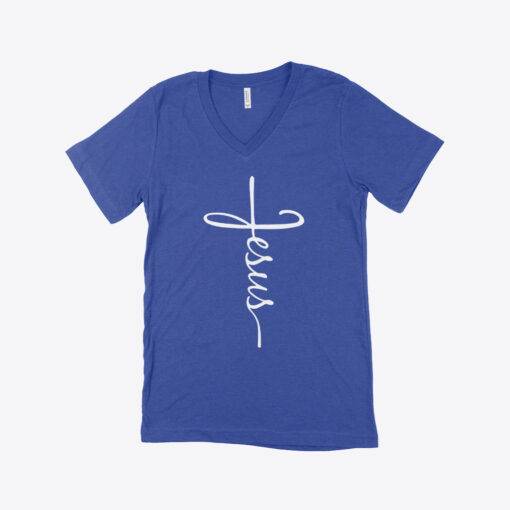 Jesus Cross Unisex Jersey V-Neck T-Shirt 1