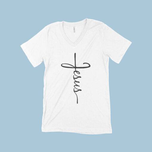 Jesus Cross Unisex Jersey V-Neck T-Shirt 3