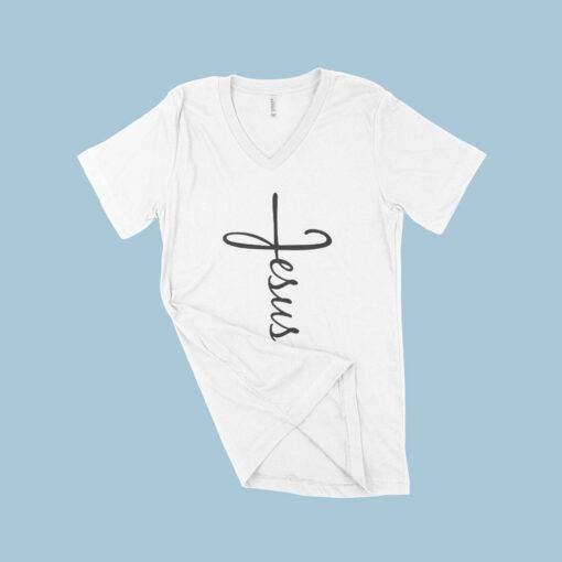 Jesus Cross Unisex Jersey V-Neck T-Shirt - Image 4