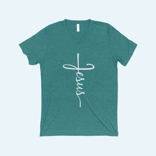 Jesus Cross Unisex Triblend V-Neck T-Shirt - Image 3