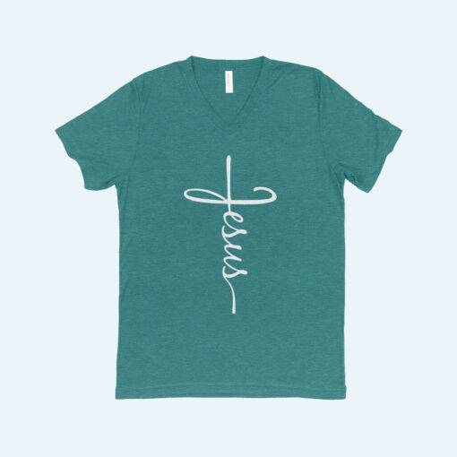 Jesus Cross Unisex Triblend V-Neck T-Shirt 2