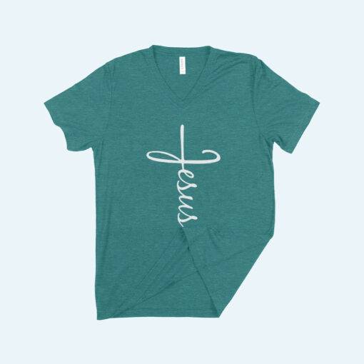 Jesus Cross Unisex Triblend V-Neck T-Shirt - Image 4